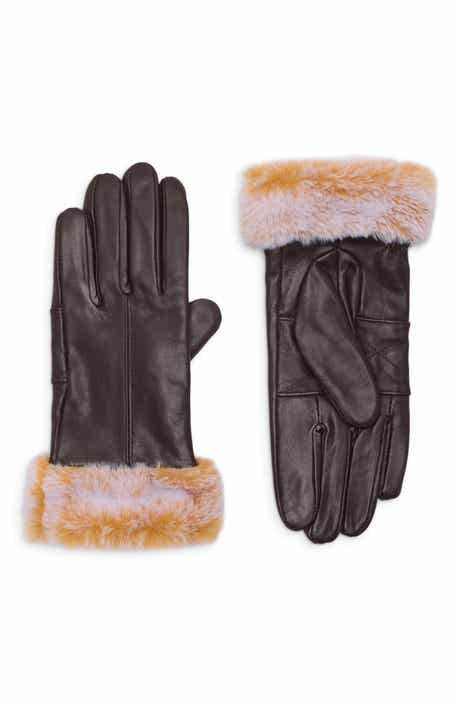 Faux Fur Cuff Leather Gloves