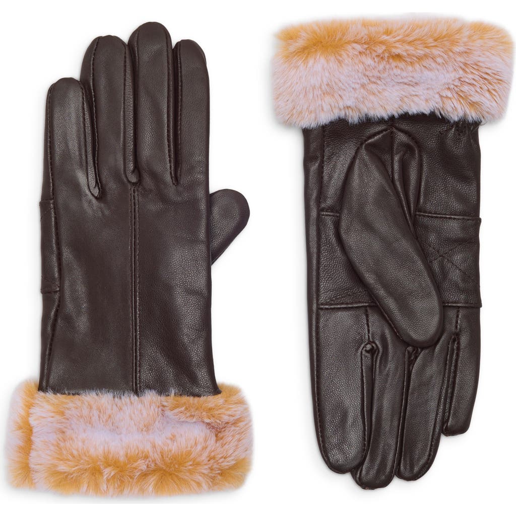 Surell Faux Fur Cuff Leather Gloves In Black