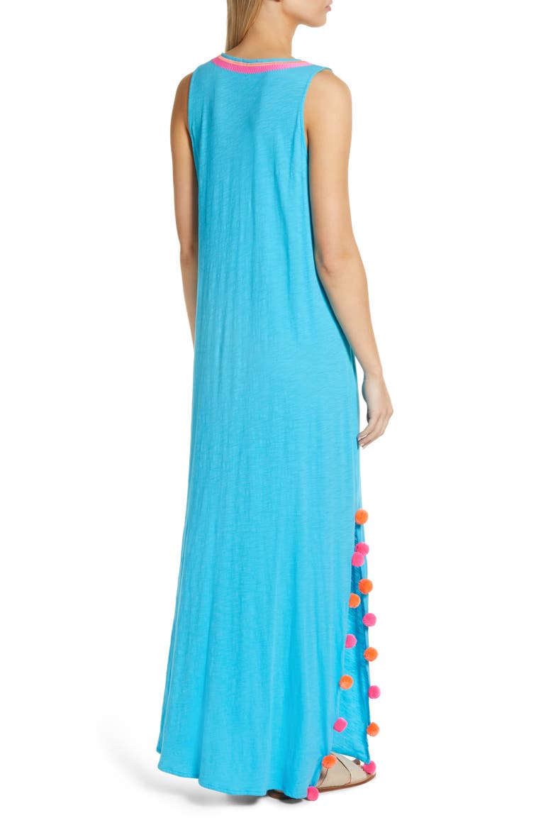 Nolia Embroidered Pompom Cotton Cover-Up Dress, Alternate, color, TURQUOISE OASIS