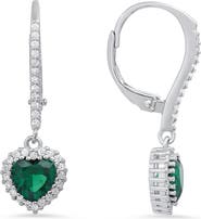 Queen Jewels Sterling Silver Cubic Zirconia Halo Birthstone Heart Drop Earrings