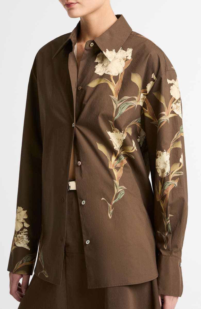 Vince Iris Print Shirt, Alternate, color, Dark Bark