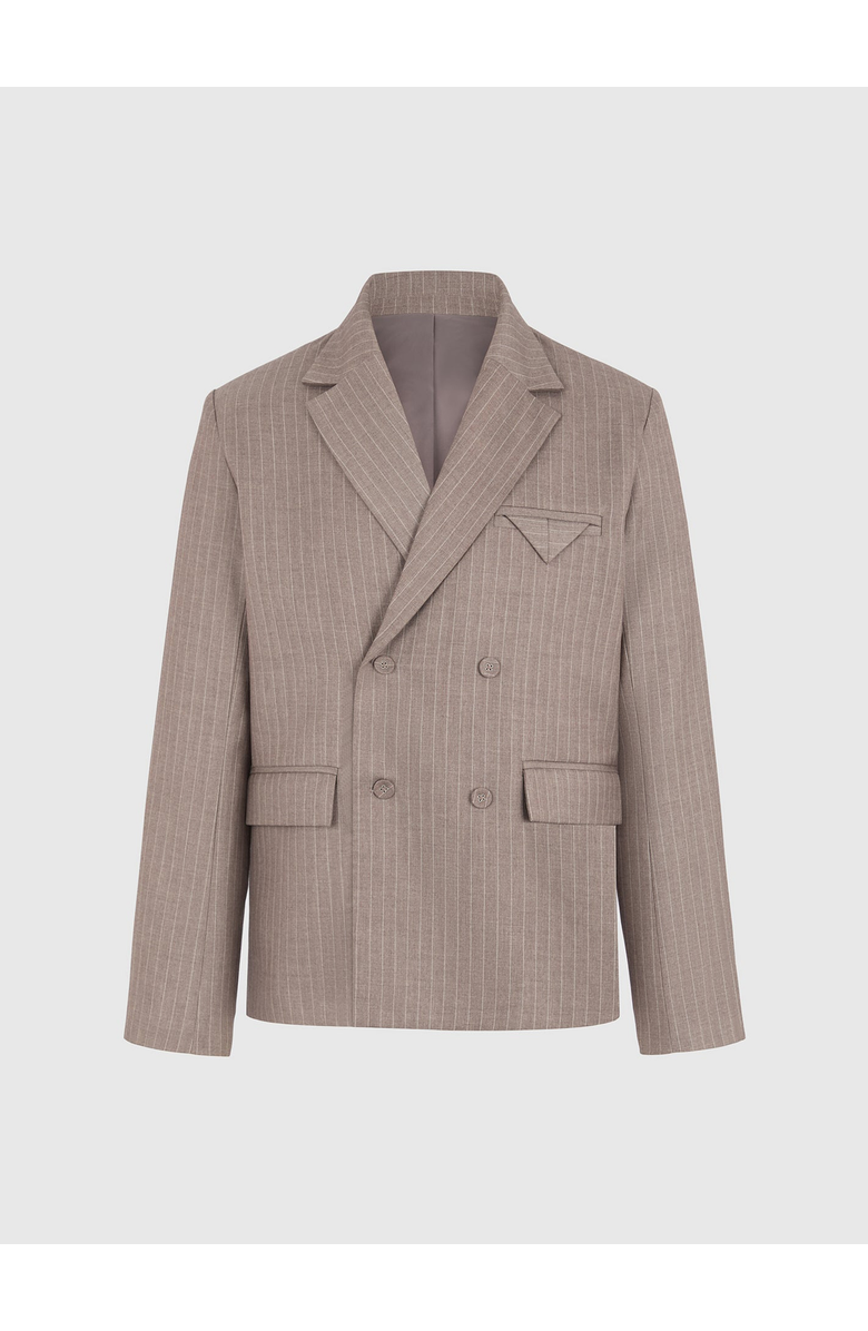 Manière De Voir Didier Double Breasted Pinstripe Suit Jacket, Alternate, color, Taupe