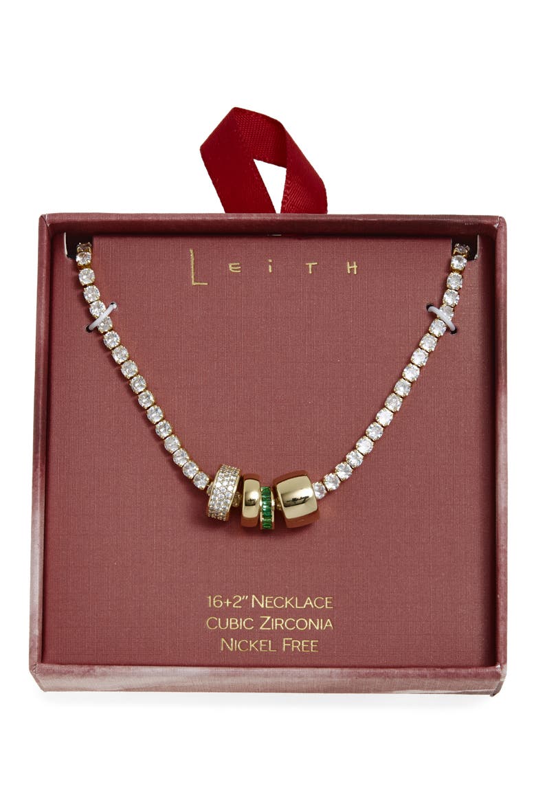 Cubic Zirconia Rondelle Tennis Necklace, Main, color, CLEAR- GREEN- GOLD