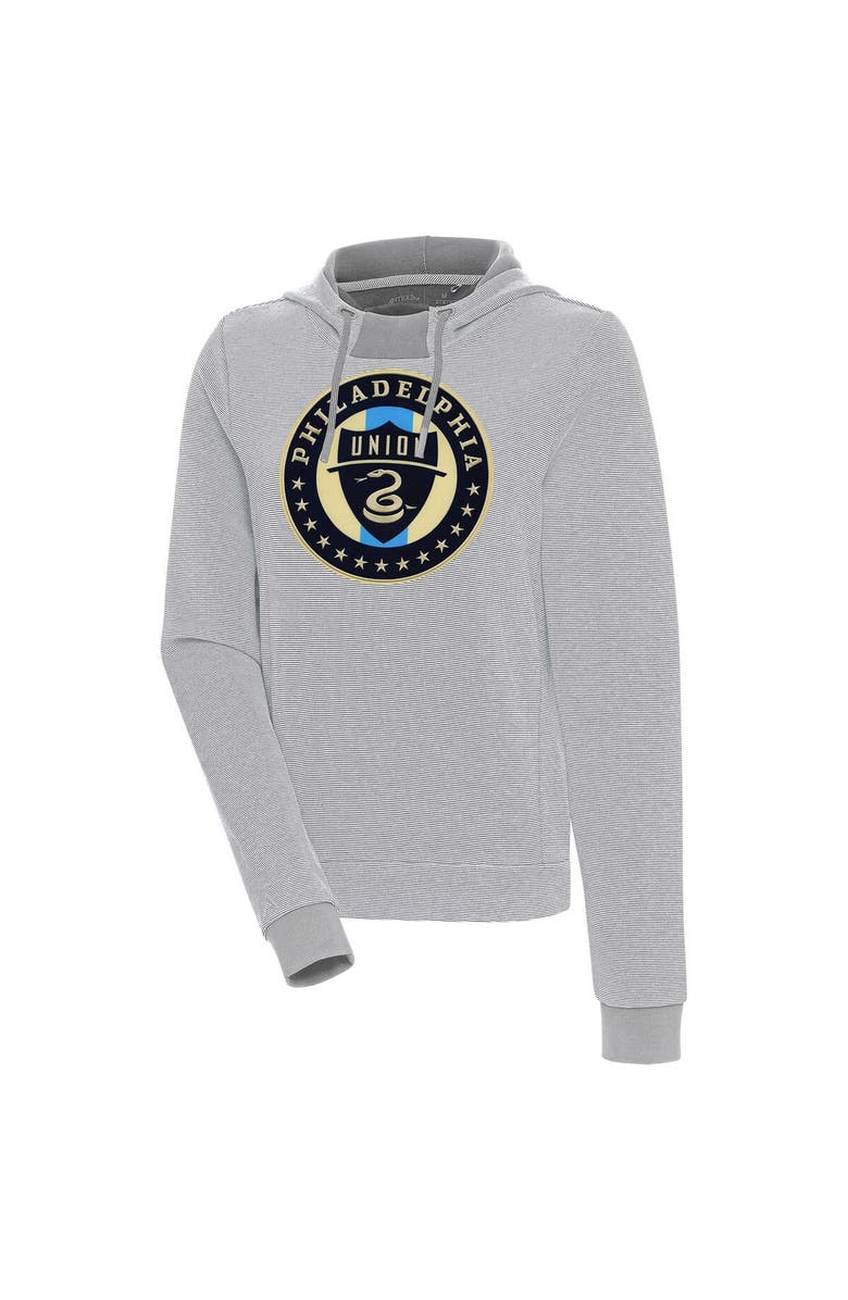 ANTIGUA Women's Antigua  Gray/White Philadelphia Union Axe Bunker Tri-Blend Pullover Hoodie, Main, color, 
