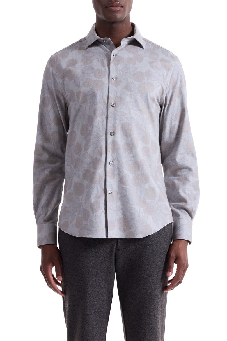 Axel Trim Fit Floral Cotton Button-Up Shirt, Main, color, PLATINUM
