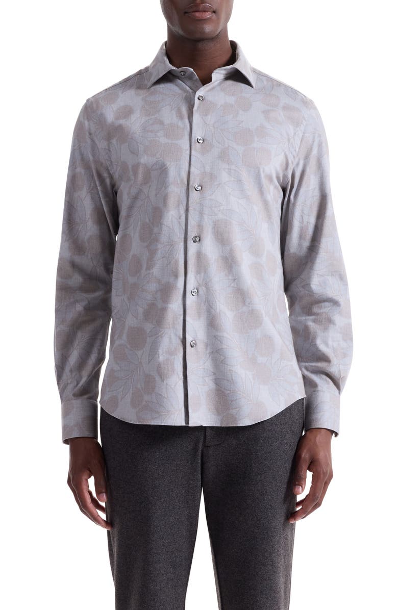 Bugatchi Axel Trim Fit Floral Cotton Button-Up Shirt, Main, color, Platinum