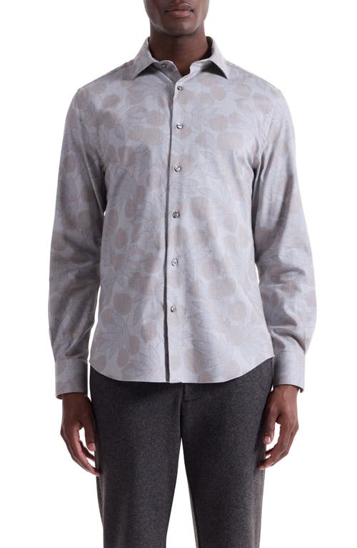 Bugatchi Axel Trim Fit Floral Cotton Button-up Shirt In Gray