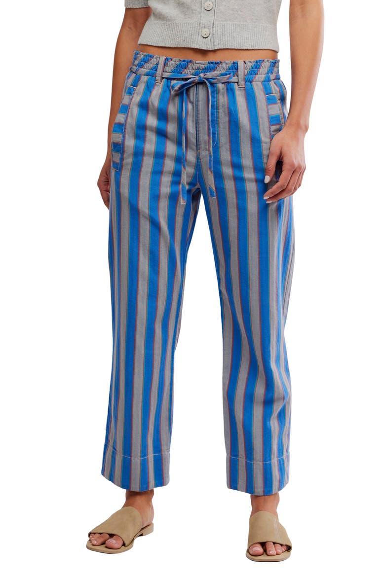 Marielle Stripe Cotton Drawstring Pants, Main, color, SAPPHIRE COMBO