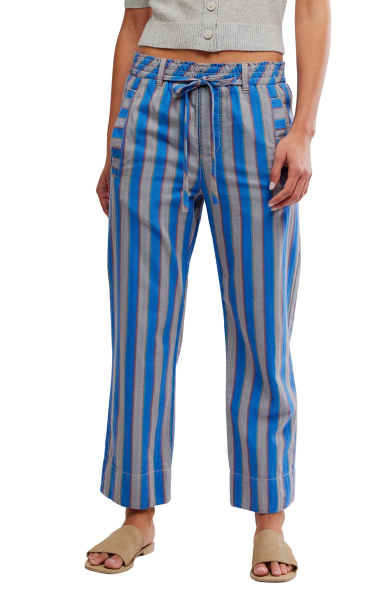Free People Marielle Stripe Cotton Drawstring Pants, Main, color, Sapphire Combo