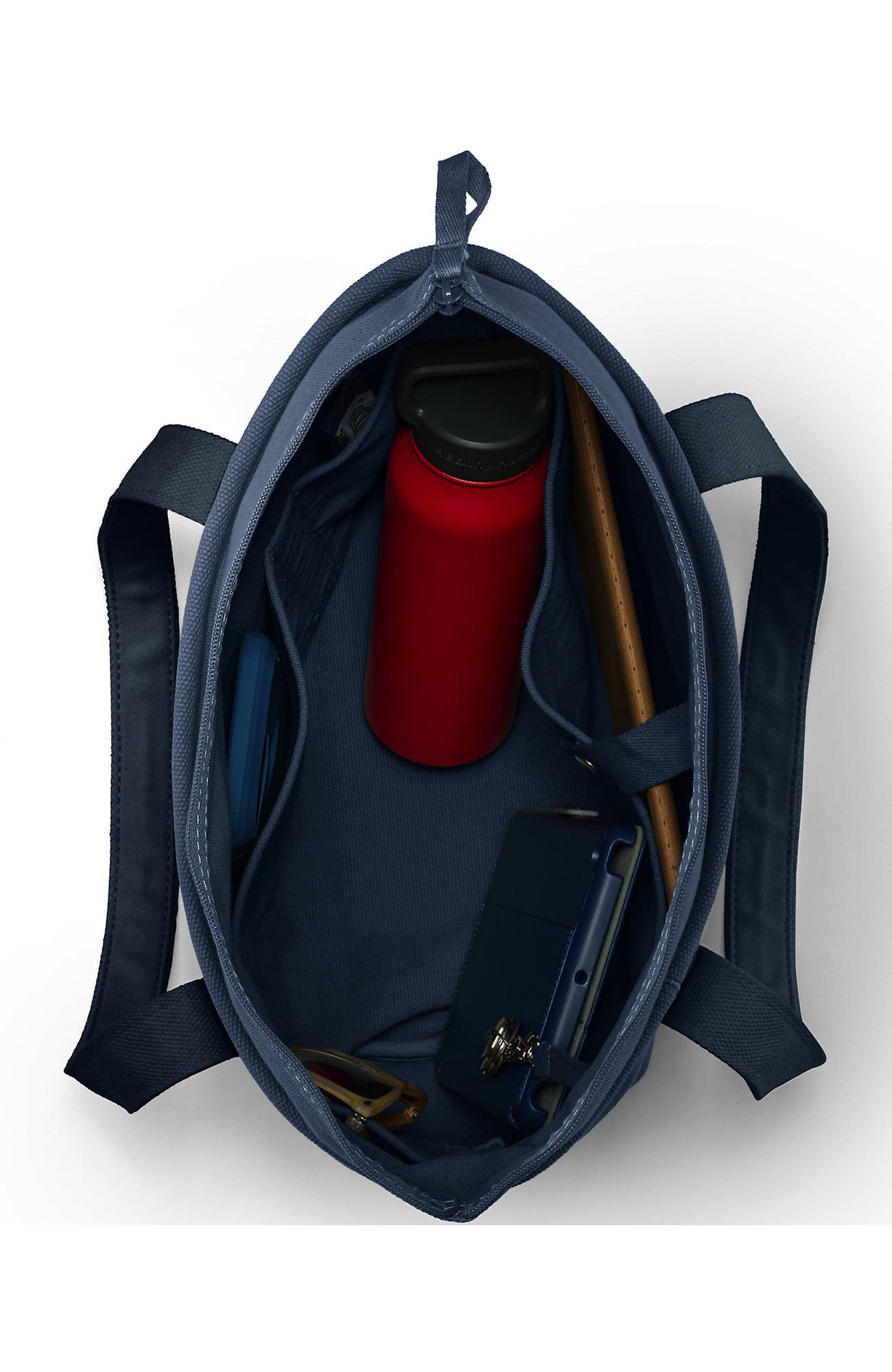 Zip Top Long Handle Canvas Tote Bag, Alternate, color, Radiant Navy