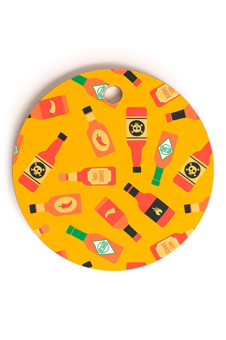 Hot Sauce Bottles Cutting Board, Main, color, YELLOW
