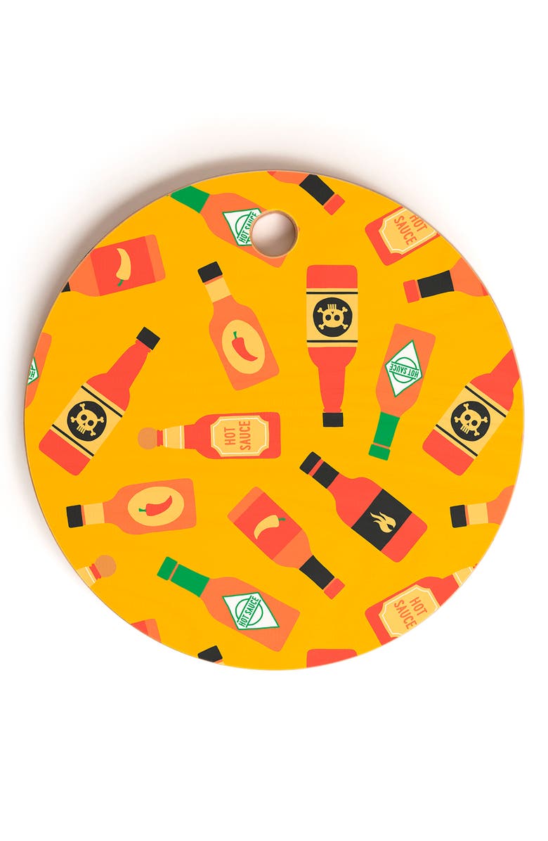 Deny Designs Hot Sauce Bottles Cutting Board, Main, color, Yellow