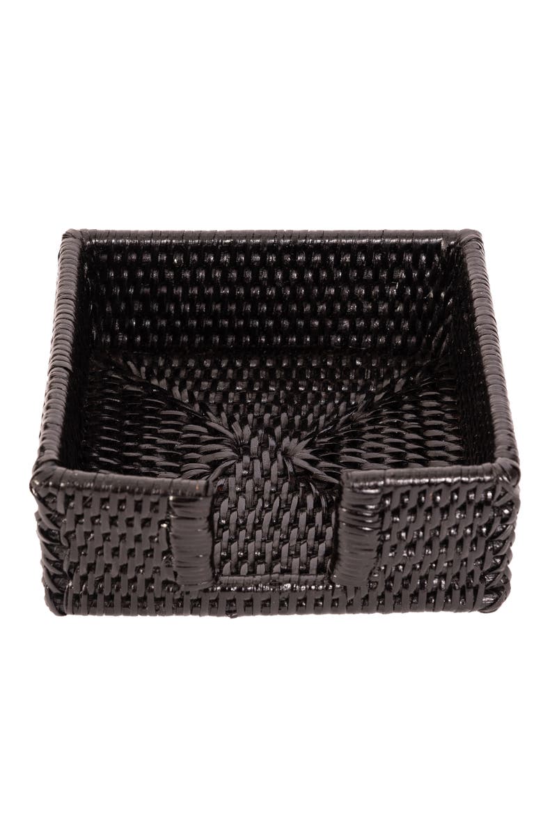 Artifacts Rattan Cocktail Napkin Holder with Cutout, Alternate, color, Tudor Black
