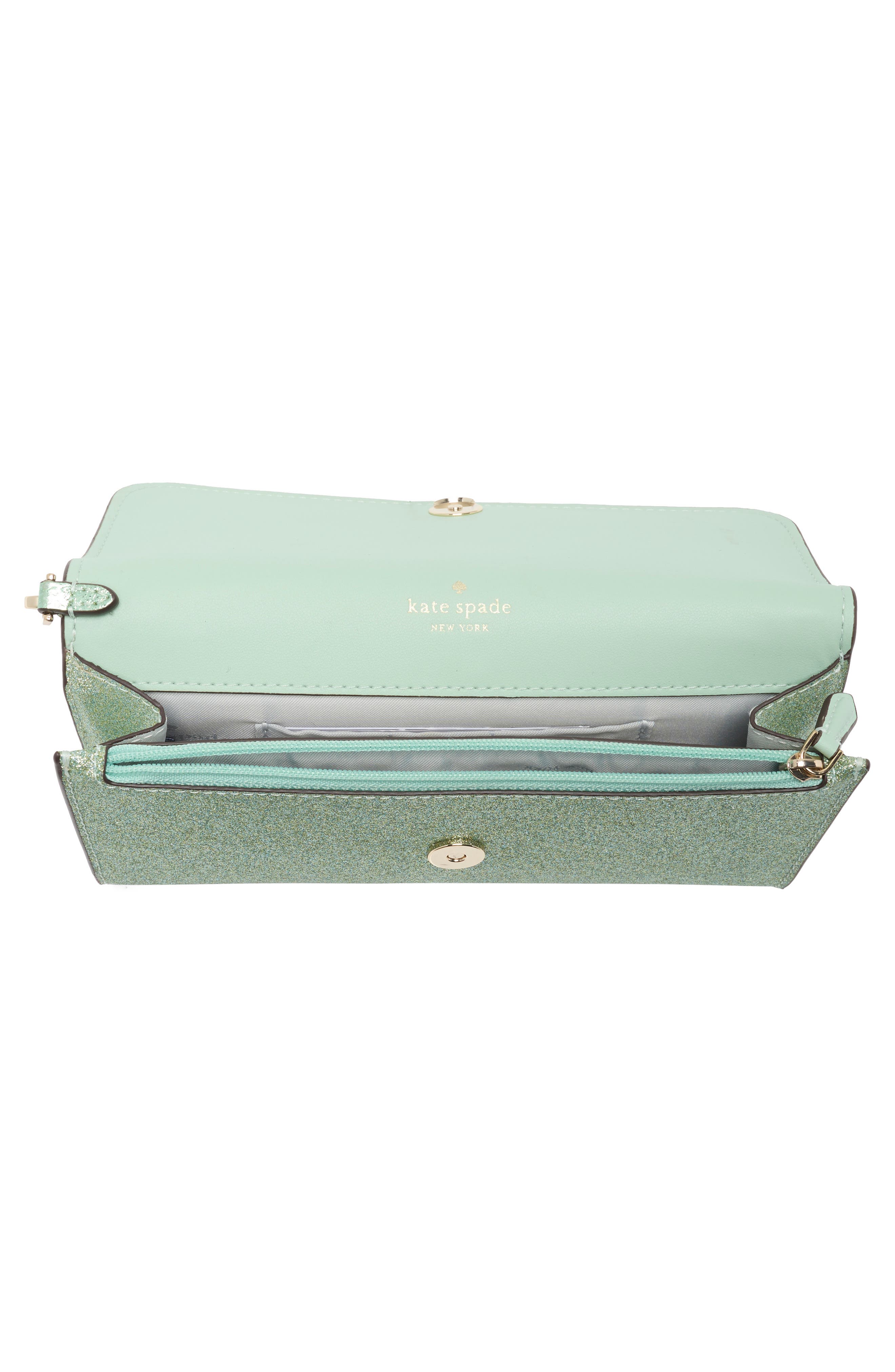 Kate Spade New York kenzie glitter clutch, Alternate, color, Seawater