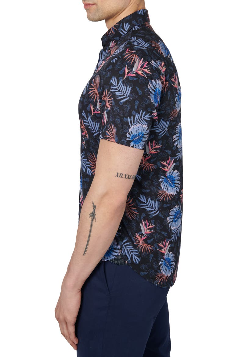 Palm Print Performance Shirt, Alternate, color, BLACK