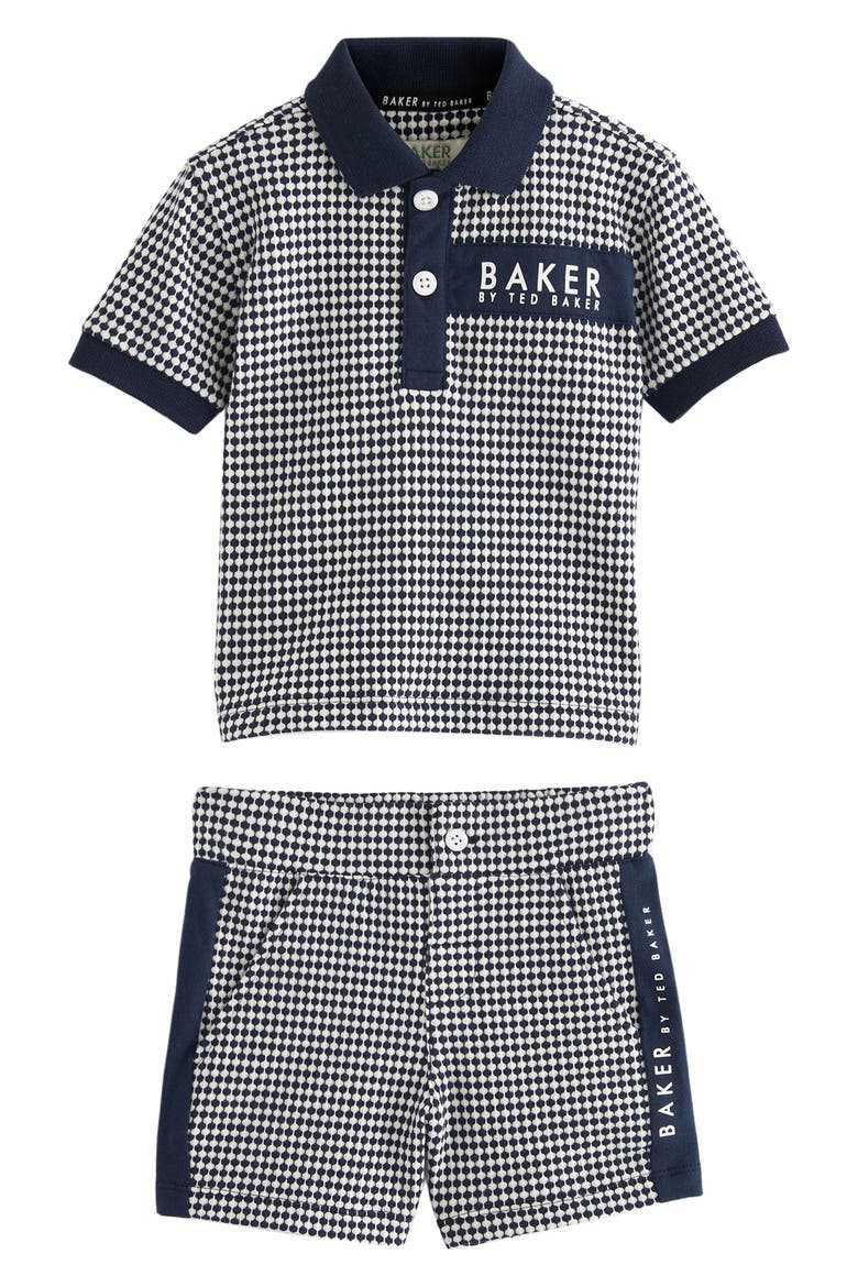 Kids' Geo Jacquard Cotton Polo & Shorts Set, Main, color, BLUE