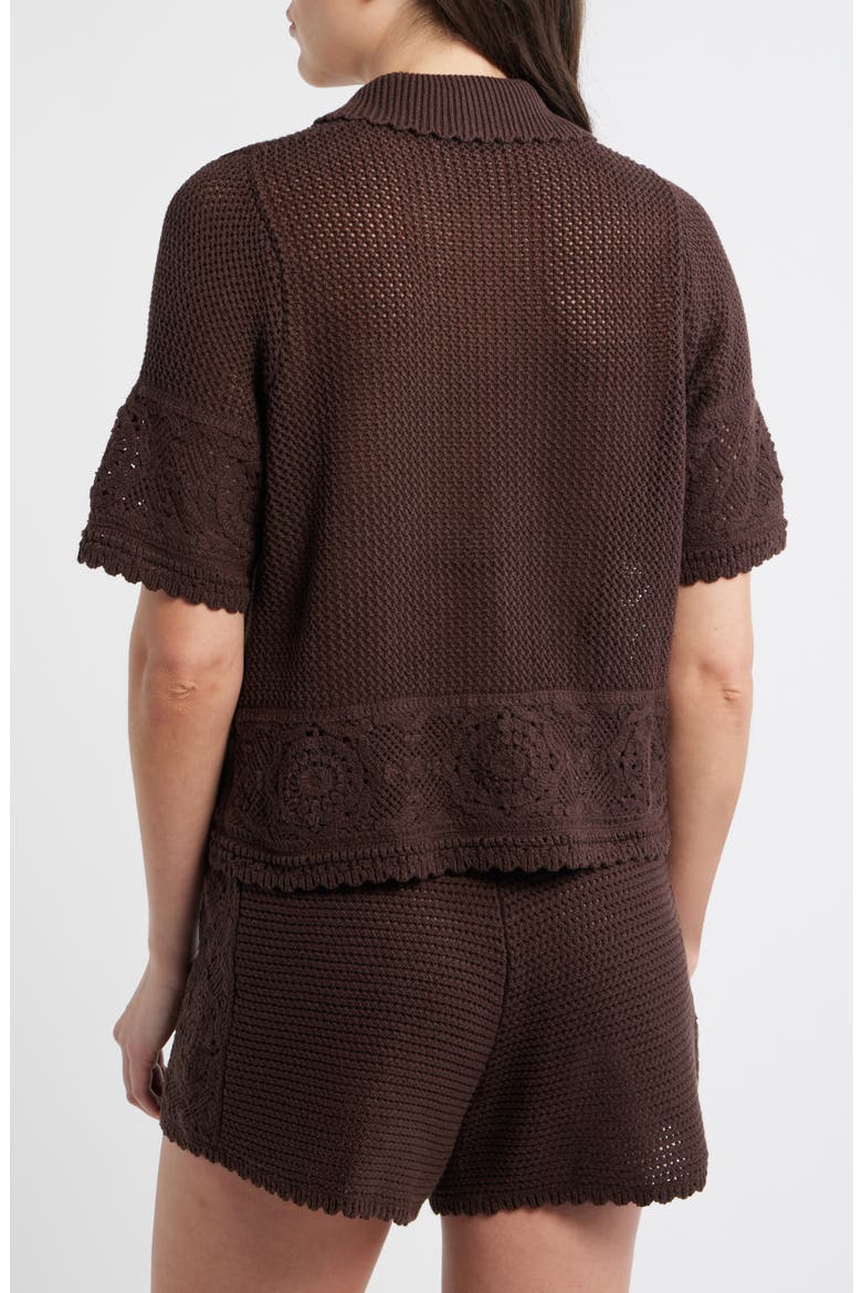 Celtia Mixed Open Stitch Cotton Blend Button-Up Sweater, Alternate, color, CHOCOLATE