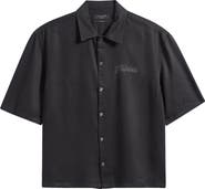 AllSaints Circe Logo Graphic Oversize Short Sleeve Button-Up Shirt