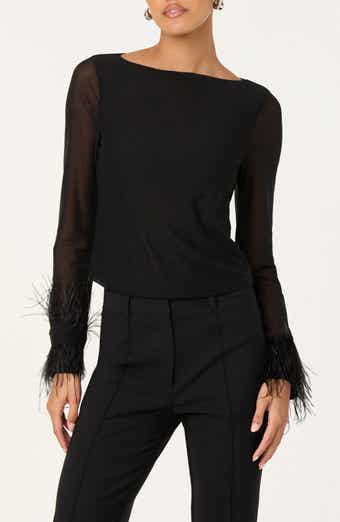 Brisa Feather Trim Long Sleeve Top