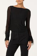 ASTR the Label Brisa Feather Trim Long Sleeve Top