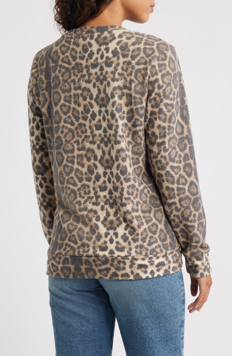 Loveappella Crewneck Brushed Jersey Sweater, Alternate, color, Brown