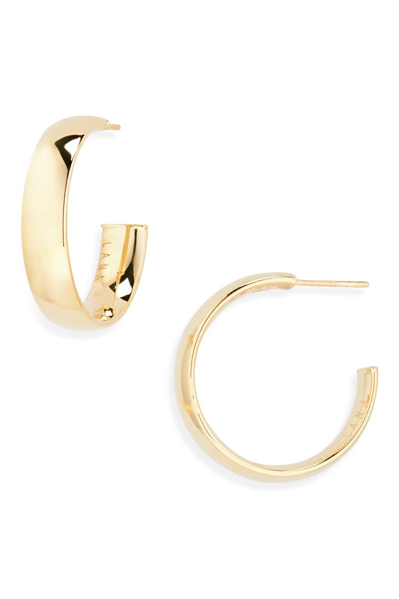 14K Gold Curved Hoop Earrings, Main, color, YELLOW