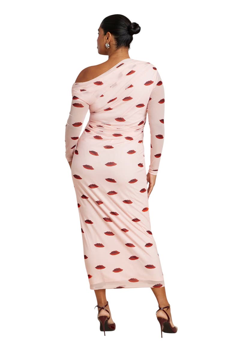 Asym Neck Printed Mesh Dress, Alternate, color, ROUGE LOVERS