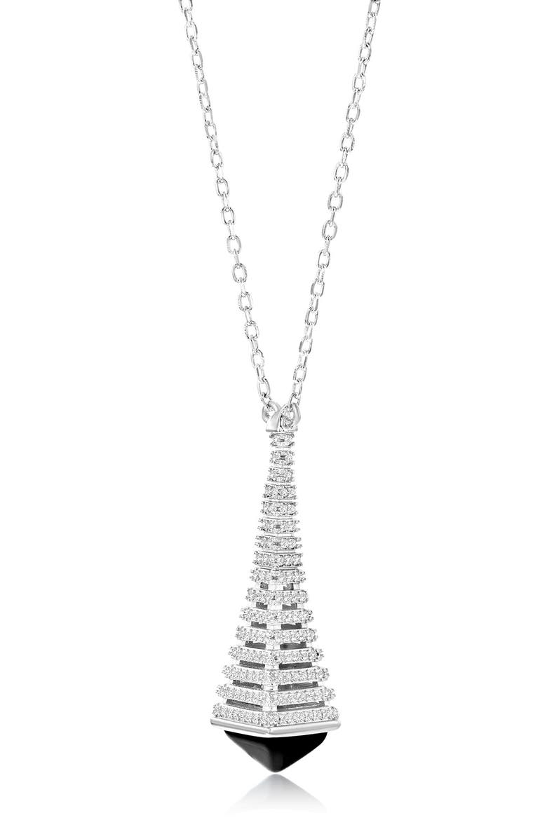 Eiffel Tower Pavé Cubic Zirconia & Enamel Pendant Necklace, Alternate, color, BLACK