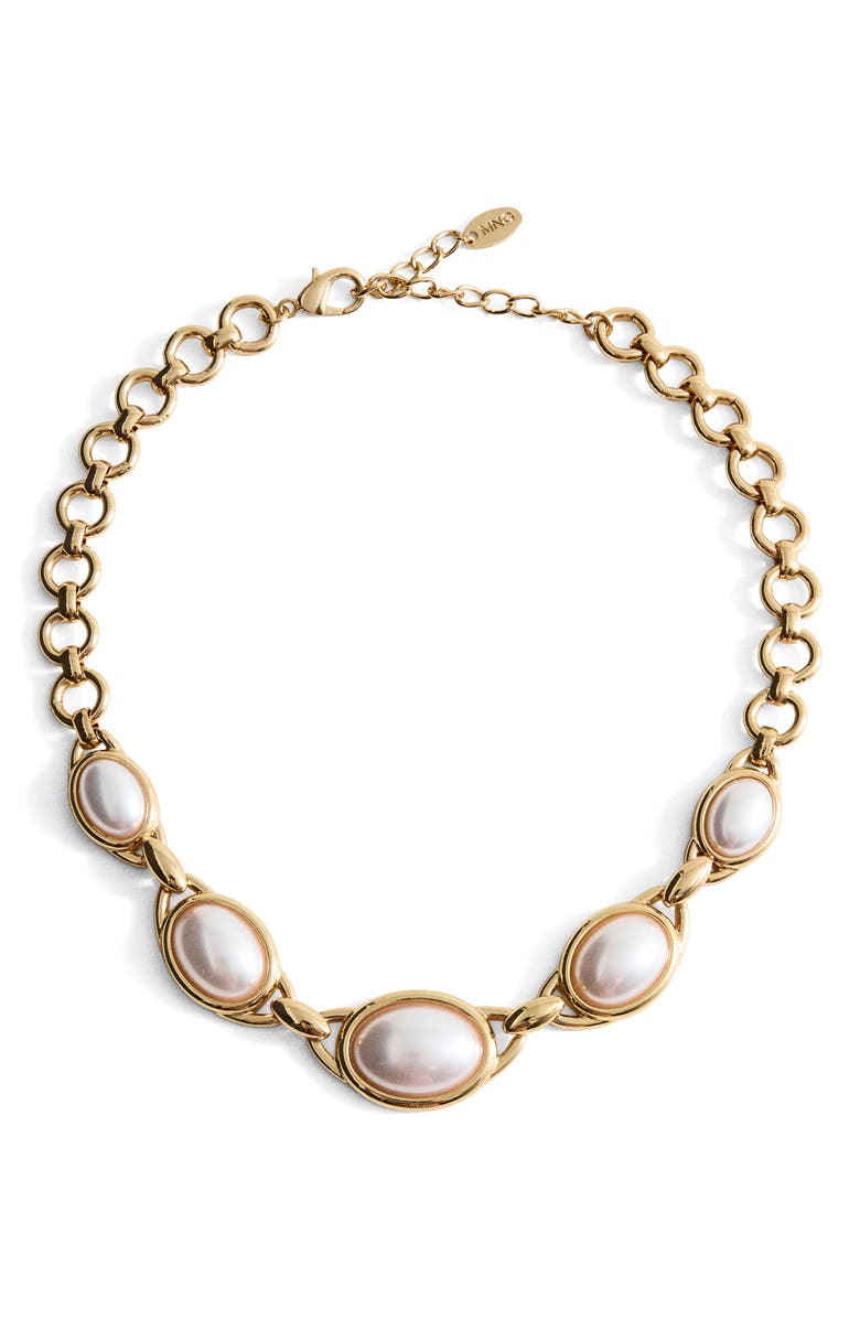 MANGO Faux Pearl Necklace, Main, color, Gold