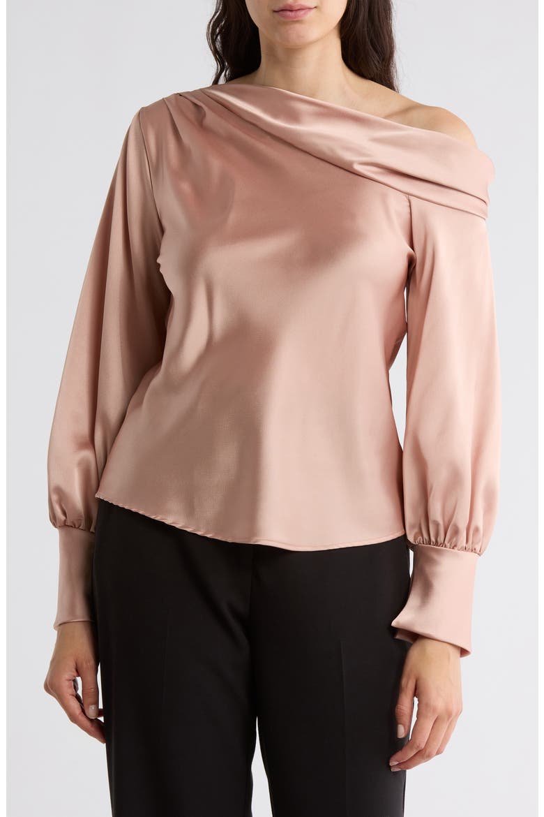 Asymmetrical Drop Shoulder Satin Top, Main, color, ROSE