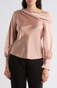 Renee C Asymmetrical Drop Shoulder Satin Top