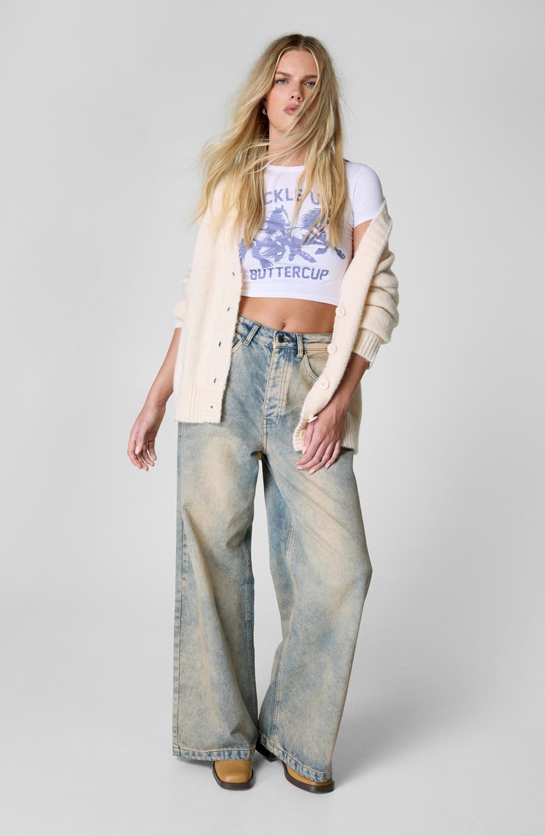 NASTY GAL Buckle Up Buttercup Crop Graphic T-Shirt, Alternate, color, White