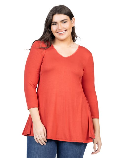 Plus Size Three Quarter Sleeve V Neck Tunic Top