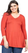 24seven Comfort Apparel Plus Size Three Quarter Sleeve V Neck Tunic Top