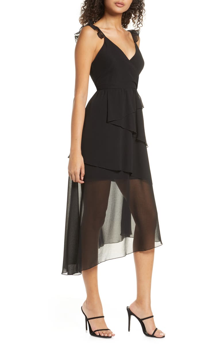 Bellevue The Label Alice Sheer Detail Asymmetrical Hem Dress, Alternate, color, 