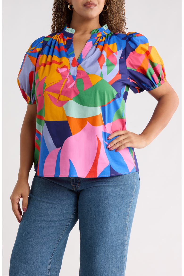 Josy Chroma Abstract Puff Sleeve Top, Main, color, RED-BLUE-MULTI