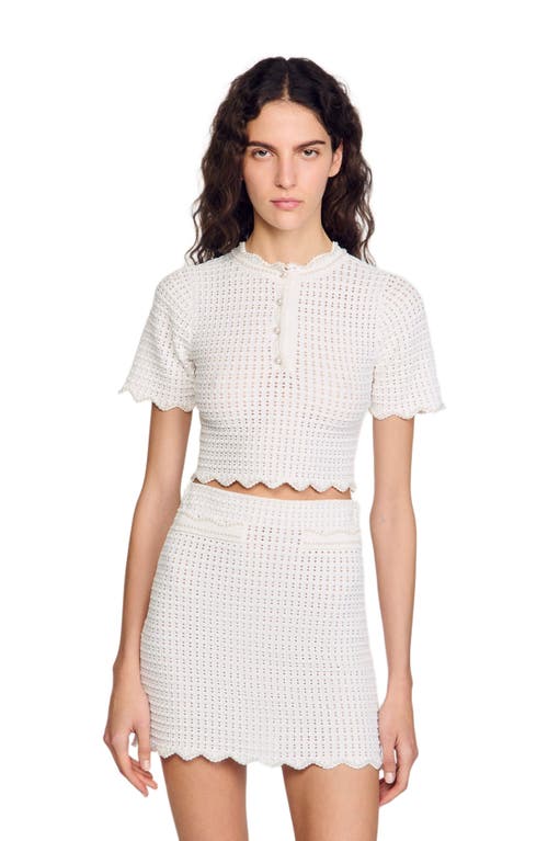 Sandro Womens Naturels Pearl-embellished Cropped Knitted Top In White