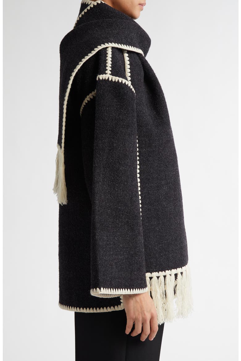 Chain Stitch Wool Blend Scarf Jacket, Alternate, color, DARK GREY MELANGE 083