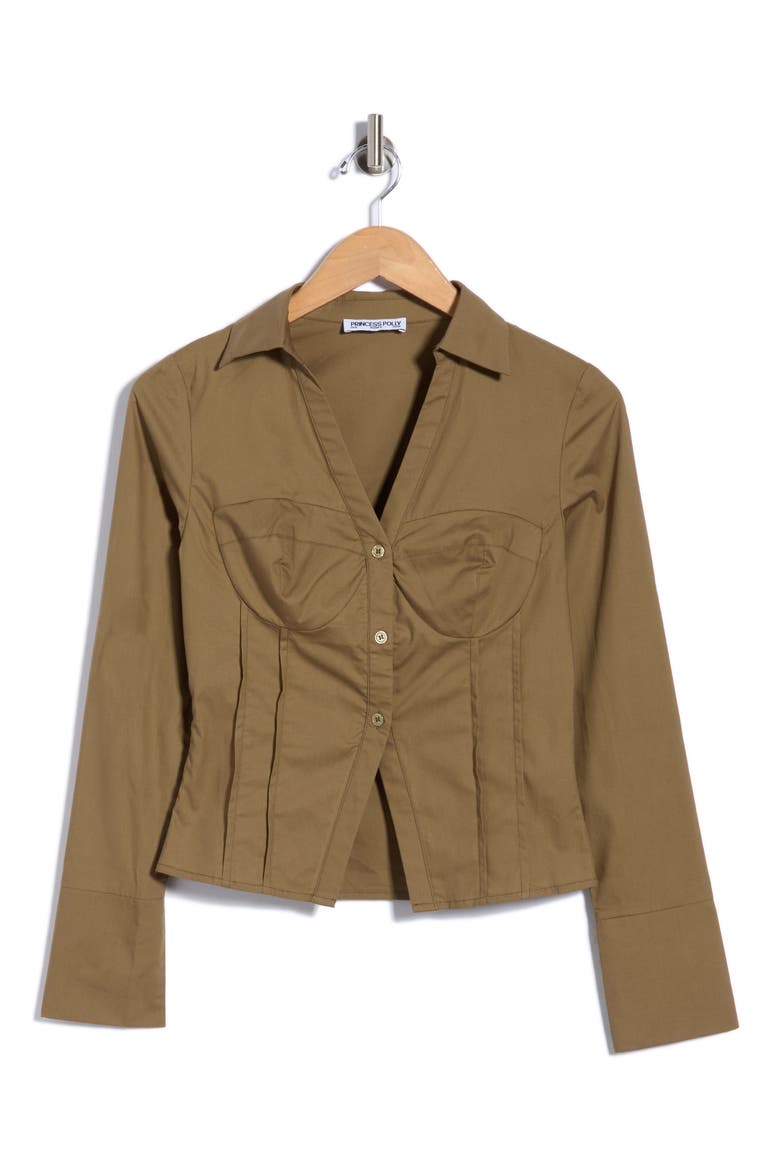 Zifa Long Sleeve V-Neck Cotton Shirt, Main, color, BEIGE