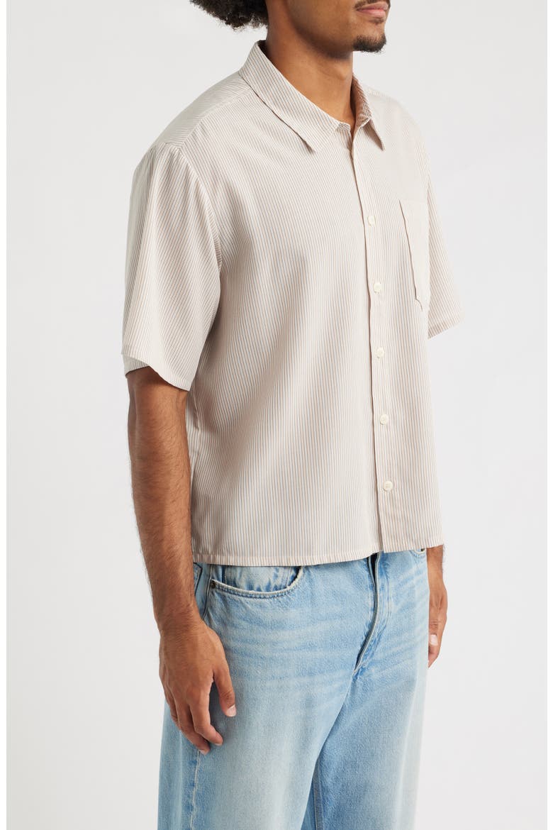 Banquet Stripe Short Sleeve Button-Up Shirt, Alternate, color, CREAM STRIPE