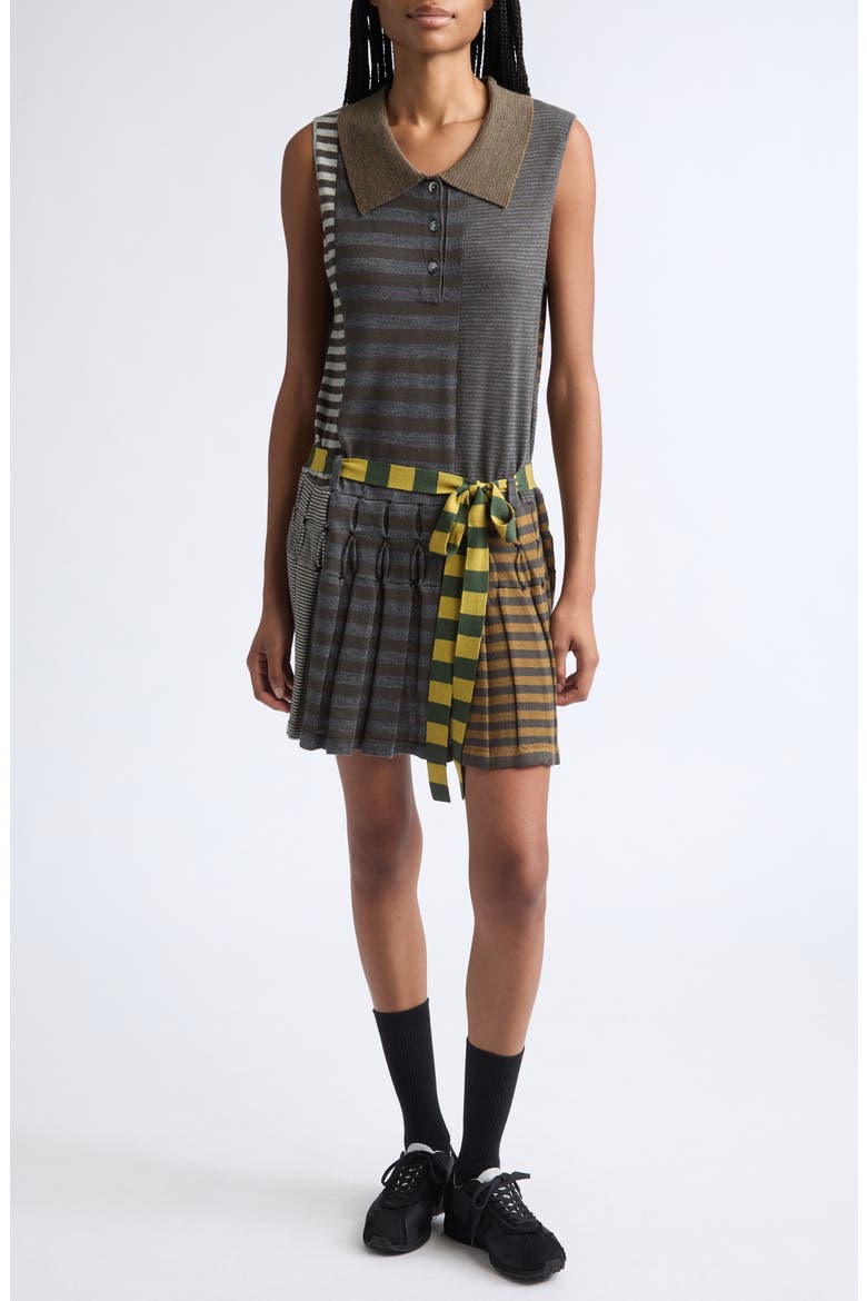 Mismatch Sleeveless Polo Merino Wool Dress, Main, color, GREY MULTI