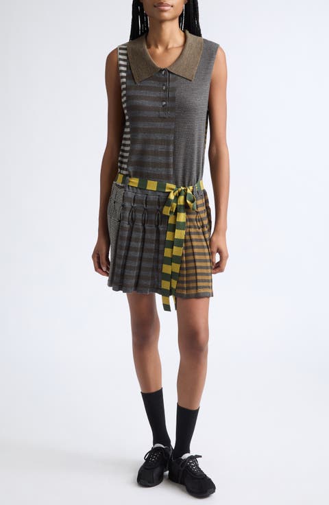Mismatch Sleeveless Polo Merino Wool Dress