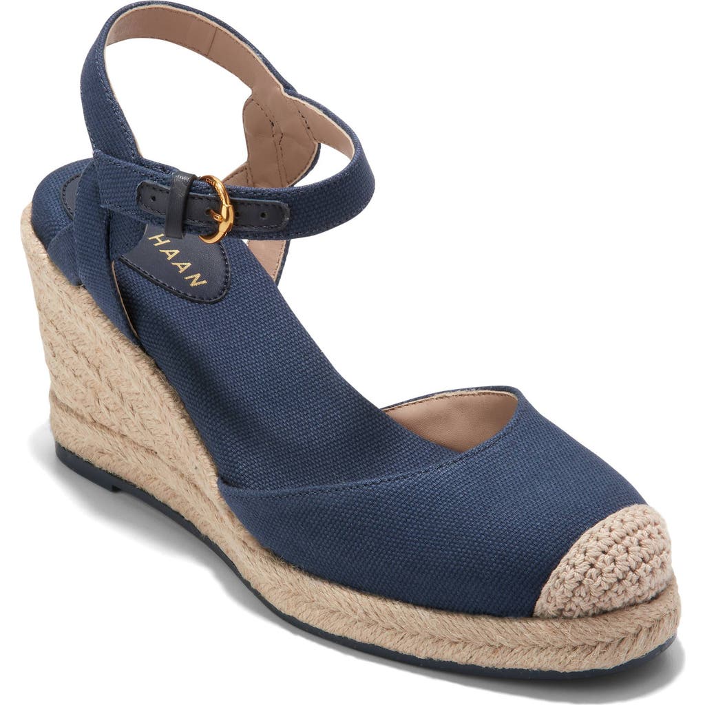 Shop Cole Haan Cloudfeel Platform Wedge Espadrille In Navy Blazer Linen