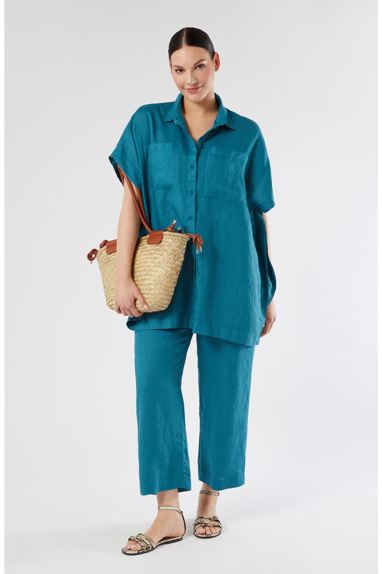 Vorafo Linen Crop Wide Leg Pants, Alternate, color, TURQUOISE