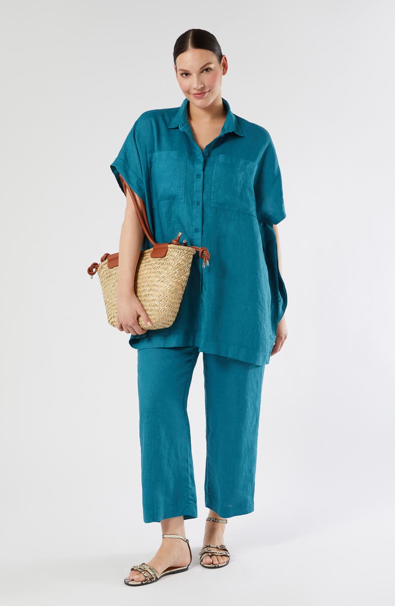 Marina Rinaldi Vorafo Linen Crop Wide Leg Pants, Alternate, color, Turquoise