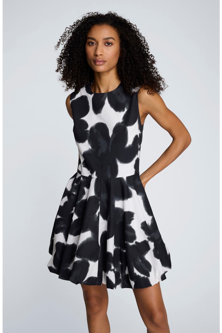 Floral Print Bubble Hem Minidress, Alternate, color, NATURAL WHITE / BLACK