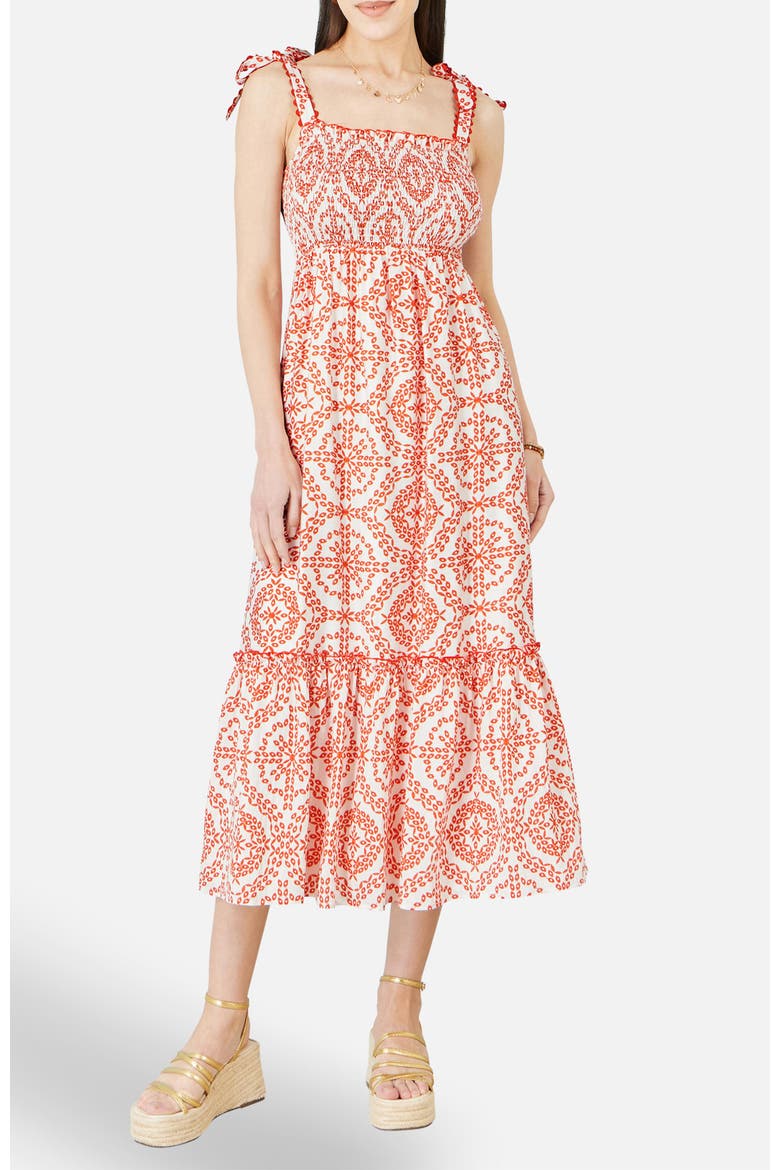 Ruched Tie Strap Midi Sun Dress, Alternate, color, Red