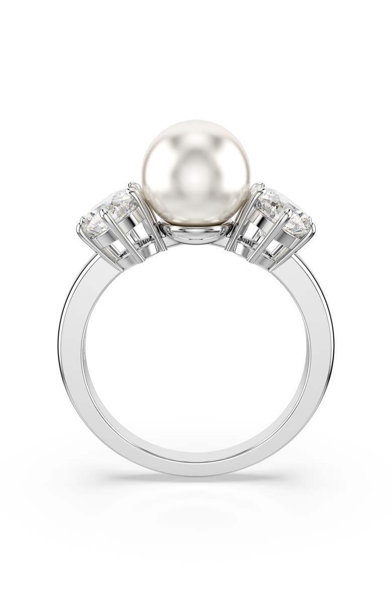 Swarovski Matrix Faux Pearl & Swarovski Zirconia Cocktail Ring, Alternate, color, Silver/ White