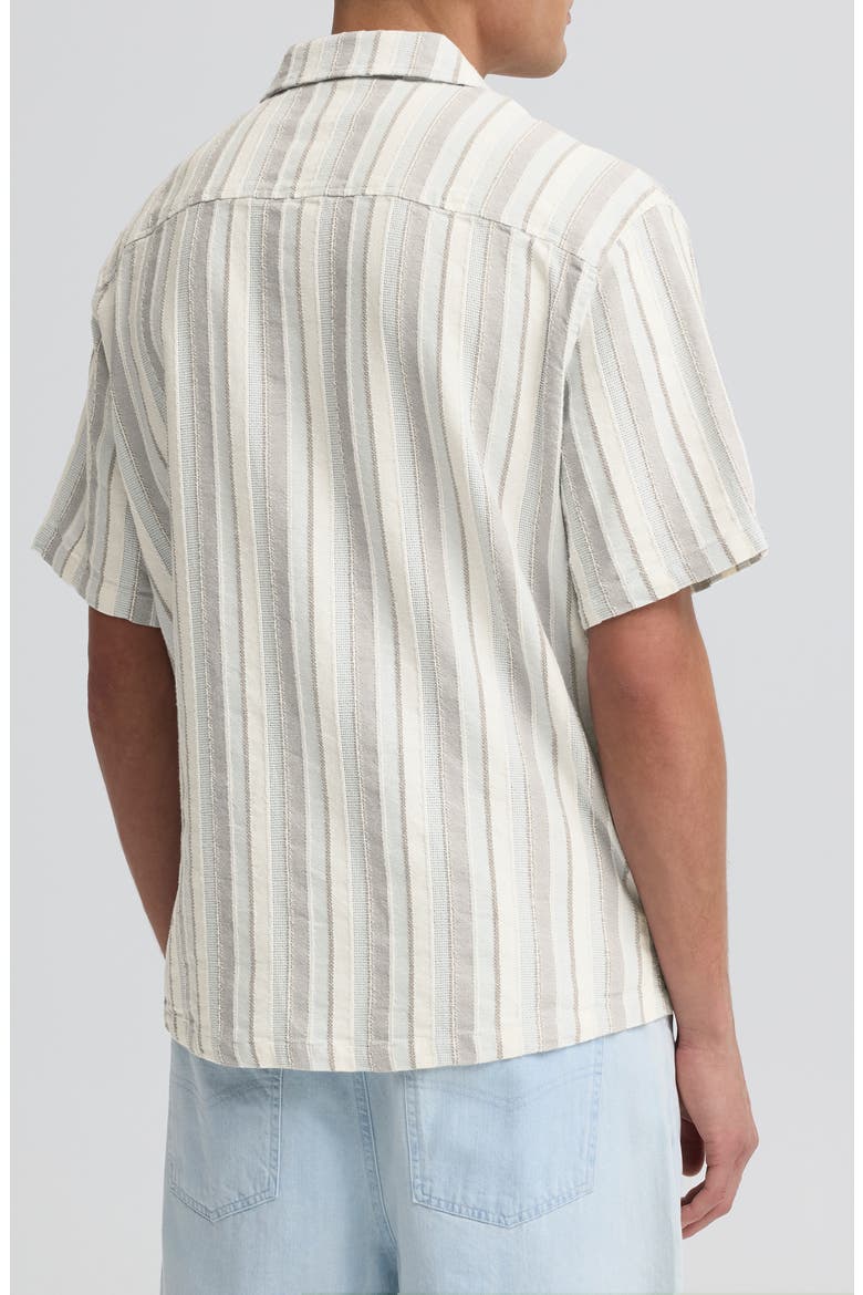 Umber Stripe Short Sleeve Linen Blend Button-Up Shirt, Alternate, color, SKYWAY
