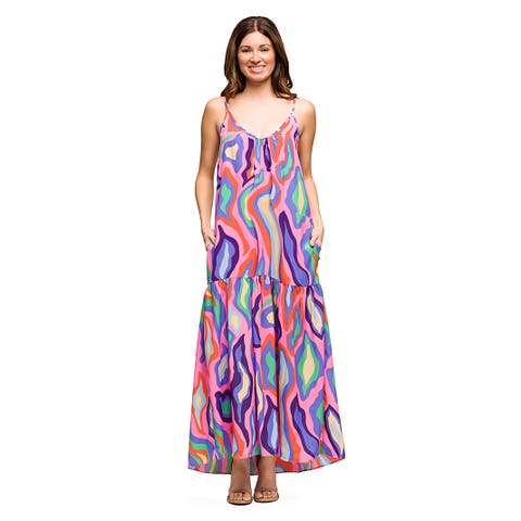 Maternity Multicolor Lightweight Spaghetti Strap Pocket Maxi Dre